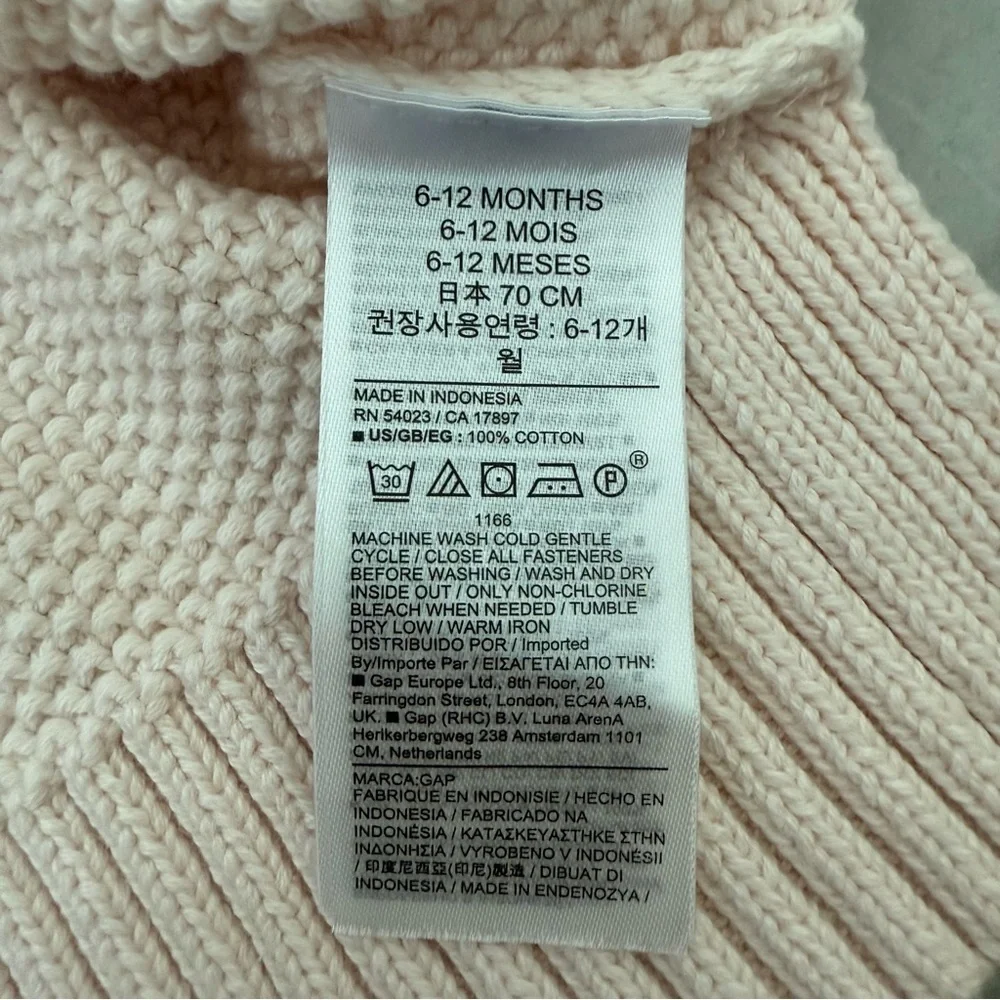 Baby Gap Cable Knit Long Sleeve Sweater Dress 100% Cotton Size 6-12 Months